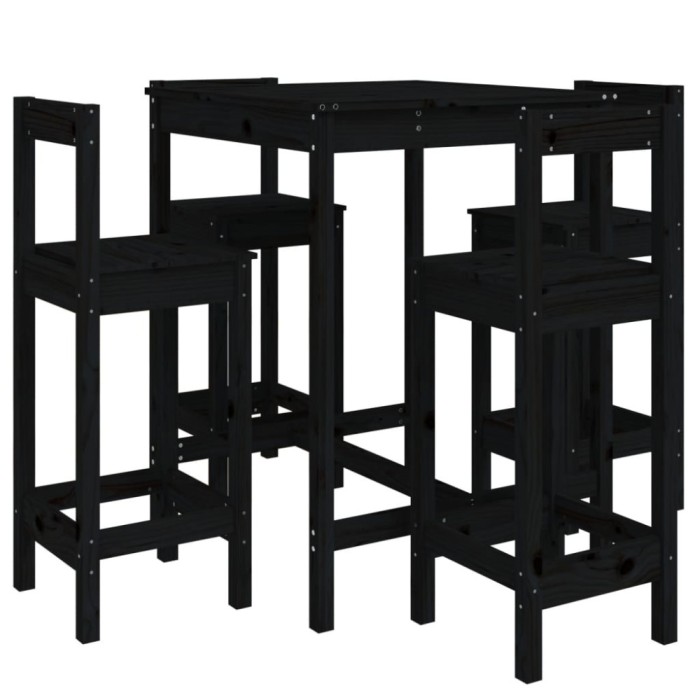 Set mobilier bar de gradina, 5 piese, negru, lemn masiv de pin