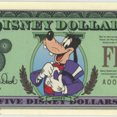 DISNEYLAND █ bancnota █ 5 Disney Dollars █ 1997 █ Goofy █ UNC █ necirculata