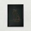 Tablou pisica cersetoare, sculptura din fir continuu de sarma placata cu aur, 18&times;24 cm