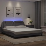 Gossi cadru de pat cu lumini led, gri, 180x200 cm, piele ecologica