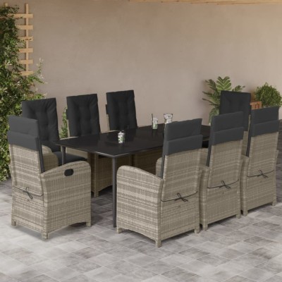 vidaXL Set mobilier grădină cu perne, 9 piese, gri deschis, poliratan foto
