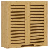 HOMCOM Dulap de Baie cu Raft Intern Reglabil și Uși Tip Lamă, din Bambus, 60x20x60 cm, Culoare Lemn | Aosom Romania