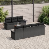 Set de canapea gradina de 8 piese cu perne negru poliratan acacia, set sofa gradina de 2 locuri cu spatiu pentru depozitare si perne negru poliratan