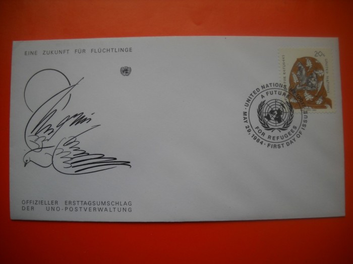 HOPCT PLIC FDC S NR 190 AJUTOR REFUGIATI 1984 - ONU NATIUNILE UNITE- -BIROUL NEW YORK SUA