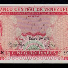 VENEZUELA █ bancnota █ 5 Bolivares █ 1974 █ P-50h █ UNC █ necirculata