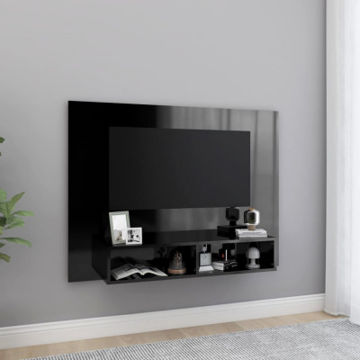 Comodă TV de perete, negru extralucios, 120x23,5x90 cm, PAL foto