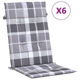 Cumpara ieftin Perne scaun spatar inalt, 6 buc. gri carouri 120x50x3 cm textil