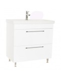 Set mobilier baie cu lavoar ceramic, GN0541, front MDF, 2 sertare, 80 cm, picioare cromate reglabile, glisiere soft close, alb