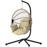 Outsunny Fotoliu tip ou suspendat, Scaun hamac/leagăn interior și exterior, Coș pliabil, Pernă căptușită, Kaki | Aosom Romania