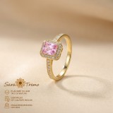 Inel Safir Roz Patrat , placat cu aur 14K, cu zirconia