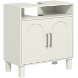 HOMCOM Dulap sub Lavoar Baie Crem cu 2 Usi si Raft Reglabil, Masca Chiuveta U Scaune 80x30x60 cm