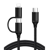 Cablu USB C incarcare rapida 2-in-1 MAX 60W, USB C la USB C si Lightning, Type c fast charging, Material textil, pentru Iphone 16 Pro Max, 15, 14, iPa