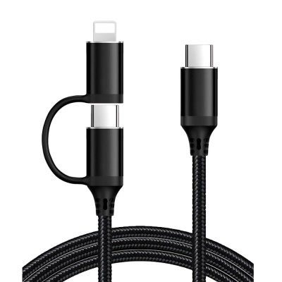 Cablu USB C incarcare rapida 2-in-1 MAX 60W, USB C la USB C si Lightning, Type c fast charging, Material textil, pentru Iphone 16 Pro Max, 15, 14, iPa foto