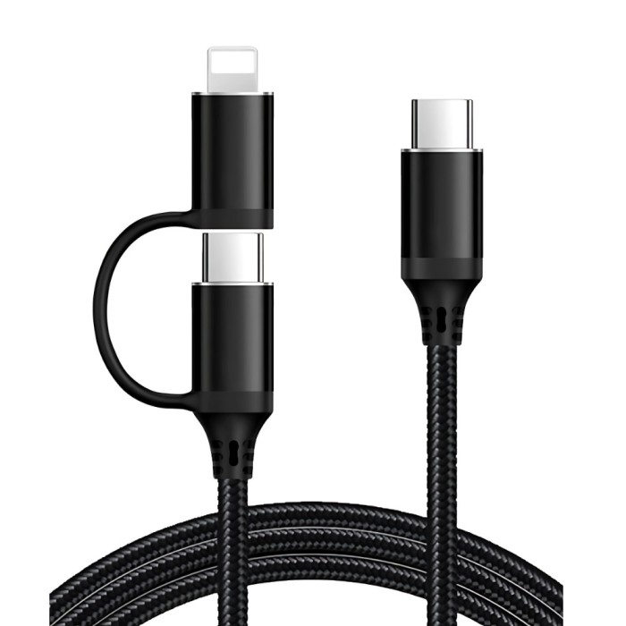 Cablu USB C incarcare rapida 2-in-1 MAX 60W, USB C la USB C si Lightning, Type c fast charging, Material textil, pentru Iphone 16 Pro Max, 15, 14, iPa
