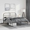 Cadru Pat Metalic vidaXL Negru 150x200 cm cu Tăblie - Suport Saltea, Spațiu Depozitare, Design Modern