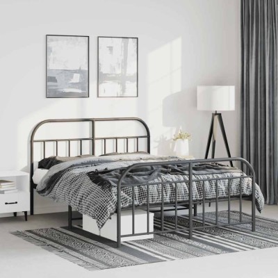 vidaXL Cadru pat metalic cu tăblie de cap/picioare, negru, 135x190 cm 353652 foto