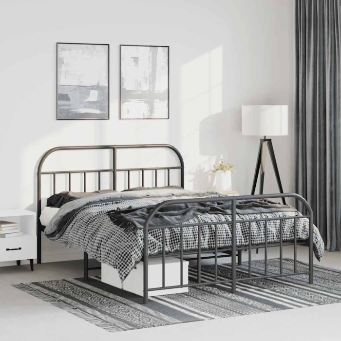 vidaXL Cadru pat metalic cu tăblie de cap/picioare, negru, 135x190 cm 353652
