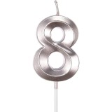 Lumanare Cifra 8, Cyrax, Model Diamond, 5 x 3.4 cm, Argintiu