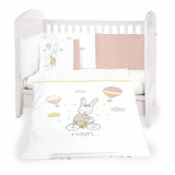 Lenjerie patut cu 6 piese cu protectie laterala Rabbits in Love 60x120 cm, Kikkaboo