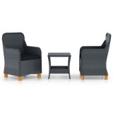 VidaXL Set mobilier grădină cu perne, 3 piese, gri &icirc;nchis, poliratan