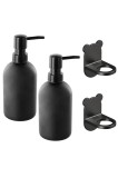 Distribuitoare de săpun din sticlă 400ml x2, cu pompă reumplabilă și suport adeziv &ndash; Transparent
