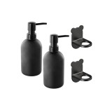 Distribuitoare de săpun din sticlă 400ml x2, cu pompă reumplabilă și suport adeziv &ndash; Transparent