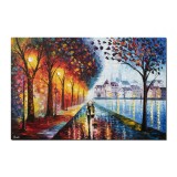 Tablou indragostiti pe alee, pictat manual, O seara magica impreuna, 150x100cm ulei pe panza, gata de agatat pe perete