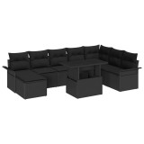 vidaXL Set de canapele pentru grădină cu pernă 9 pcs Negru 3357076