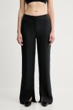 Remain pantaloni din amestec de in culoarea negru, drept, high waist, 502524100