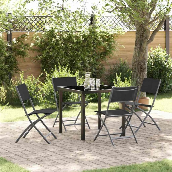 Set de masă pentru grădină 5 pcs Negru Textilene și oțel