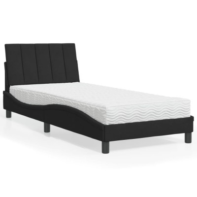 vidaXL Pat cu saltea, Hanko, negru, 90x190 cm, catifea 3208570 foto