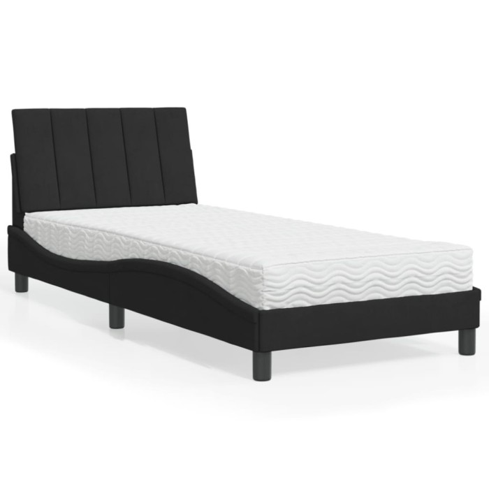 vidaXL Pat cu saltea, Hanko, negru, 90x190 cm, catifea 3208570