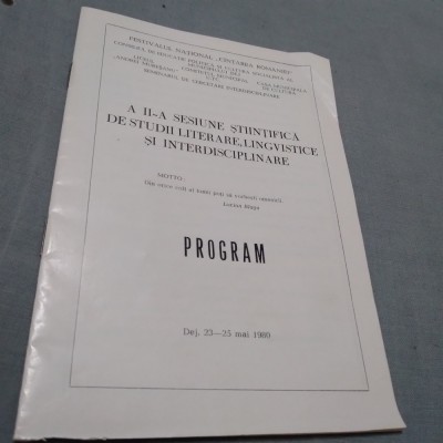 PROGRAM SESIUNEA STIINTIFICA DE STUDII LITERARE /PERIOADA COMUNISTA /DEJ 1980 foto