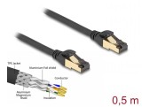 Cablu de retea RJ45 SFTP Cat.6A pentru exterior/uz industrial 0.5m Negru, Delock 80247