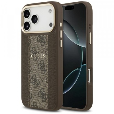 Husa MagSafe pentru Apple iPhone 17 Pro, Guess, 4G Stripe, Maro foto