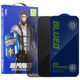 Folie de protectie Ecran Privacy Blueo Anti-Peep pentru Apple iPhone 15 Pro, Sticla Securizata, Full Glue