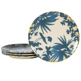 Set 4 farfurii desert, 20 cm, Hawaii, Crem deschis cu frunze albastre