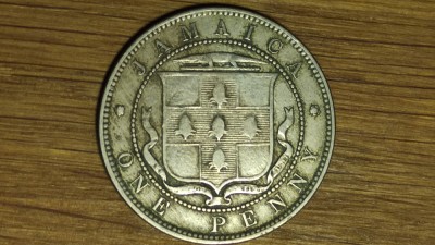 Jamaica - moneda de colectie foarte rara - 1 penny 1871 - Victoria - tiraj 120k - stare f buna ! foto