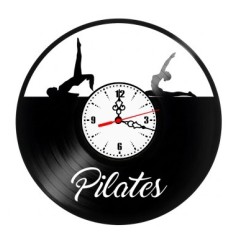 Ceas de perete din disc vinil, Tematică Pilates / Yoga, Design Fitness cu Siluete, Negru, 30 cm