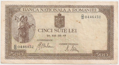 ROMANIA 500 LEI IULIE 1941 FILIGRAN BNR VERTICAL VF foto