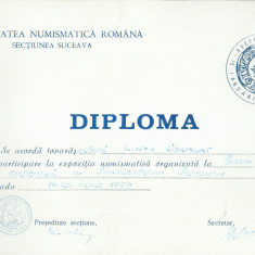 AMS# - DIPLOMA PENTRU PARTICIPARE LA EXPOZITIA NUMISMATICA SUCEAVA, 1978