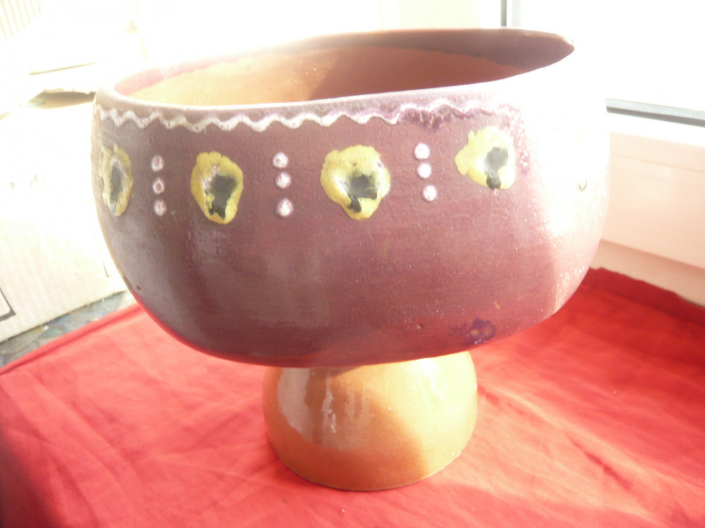 Vaza = Ghiveci - Ceramica veche format Ciuperca -Coop. Arta Aplicata  ,h=18,5cm , | Okazii.ro