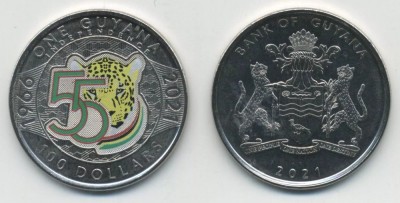 GUYANA █ MONEDE COMEMORATIV █ 100 Dollars █ 2021 █ 55 DE ANI DE INDEPENDENȚĂ UNC foto