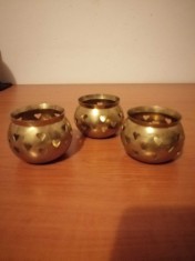 Lot 3 suport lumanare vintage din alama perforata Akta Massing Suedia