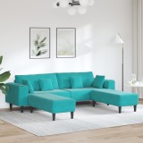 vidaXL Canapea din catifea cu pernă cu pernă 3 pcs Turcoaz 208 cm Catifea