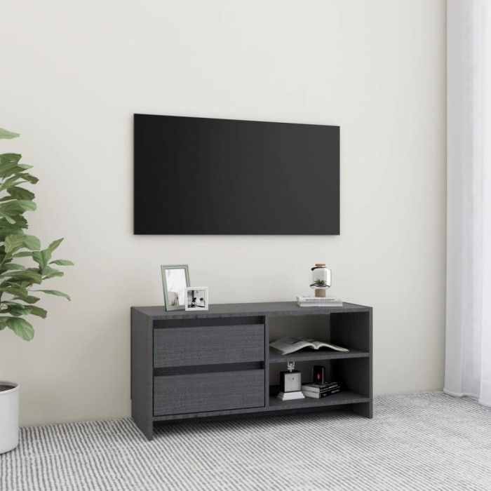 vidaXL Comodă TV, gri, 80x31x39 cm, lemn masiv de pin 809896