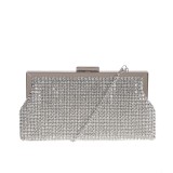 Geanta plic eleganta cu strasuri argintii si bareta din lant