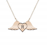 Wings - Colier personalizat cu aripi si inimioara din argint 925 placat cu aur roz, Bijubox