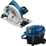 Bosch GKS 85 G + GAS 12-25 PL - Fierastrau circular 2200 W 235x30 mm + Aspirator umed-uscat 1250 W 200 mbar 25 l priza scule electrice