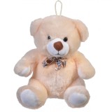 Ursuleț Plus Bej 22cm, Fundiță Carouri, Jucărie Copii 1-3 Ani, Fete, Model Clasic, Moale